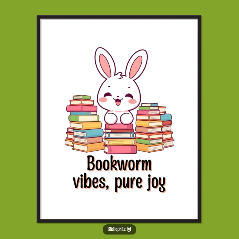Free Printable Wall Art: Joyful Kawaii Bunny Reader, Whimsical Downloadable Decor
