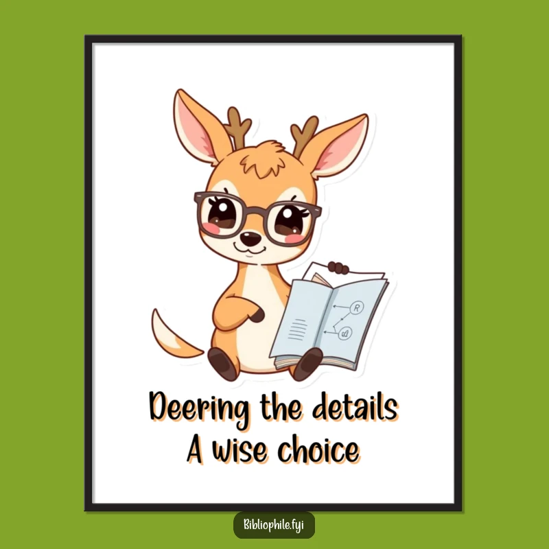 Funny Free Printable Wall Art: Wise Deer Spectacles Book Diagram Decor
