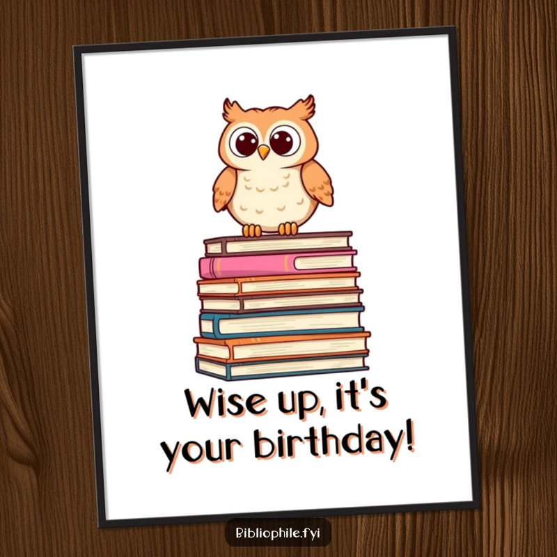 Funny Free Printable Owl Wall Art: A curious, stylized owl perched on books, ready to add wit to your decor. Downloadable art.