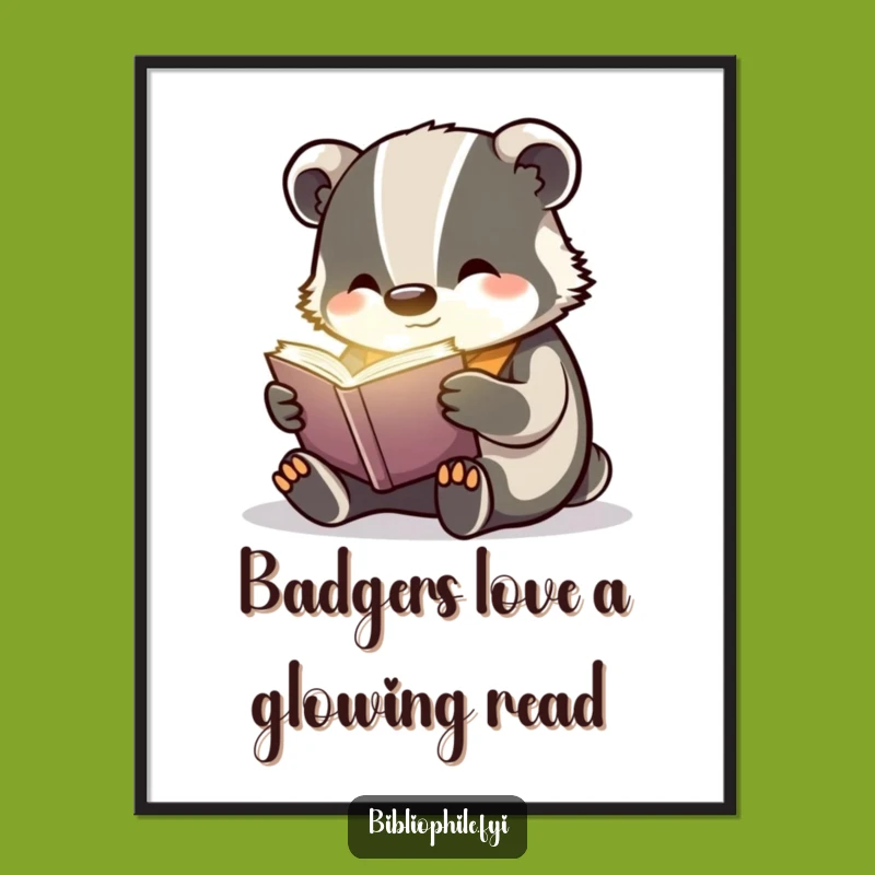 Free Printable Wall Art: Badger Reading, Enchanting Bookish Art for Cozy Decor