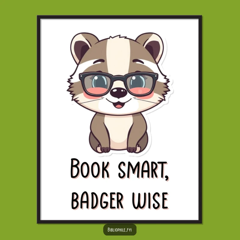 Free Printable Wall Art: Funny Badger Reading Glasses, Downloadable Quirky Decor