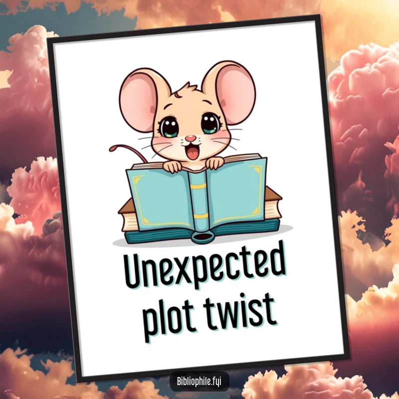 Funny Free Printable Wall Art: A wide-eyed mouse pops out of an open book, creating a dynamic and surprising piece of art.