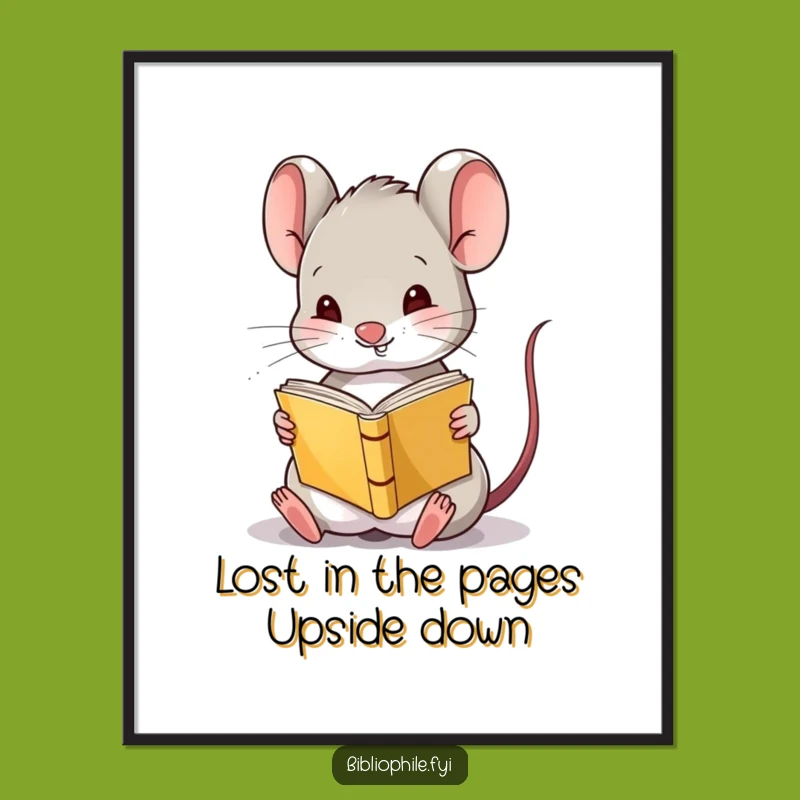 Funny Free Printable Wall Art: Amused Mouse Reading Upside Down Book Decor