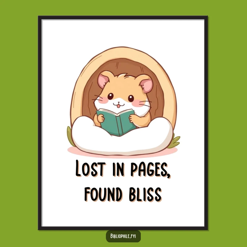 Funny Free Printable Wall Art: Cozy Hamster in Reading Nook, Downloadable Home Decor