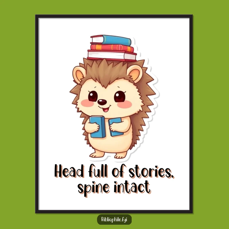 Funny Free Printable Wall Art: Hedgehog's Book Balance, Quirky Downloadable Decor!