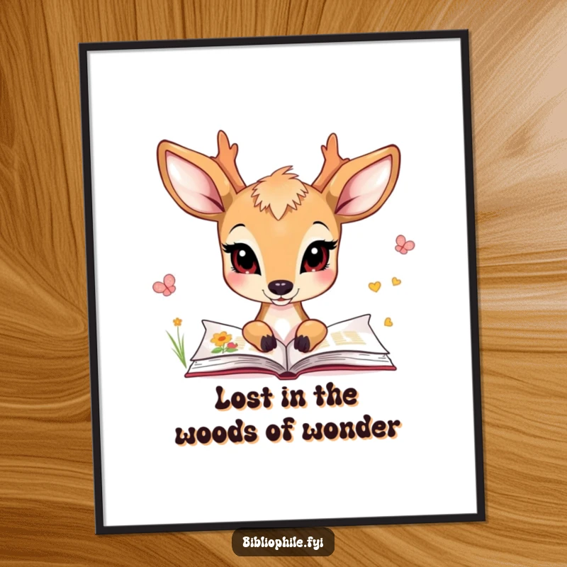 Enchanting Free Printable Wall Art: A charming deer gazes at illustrated pages, creating a dreamy, literary downloadable art.