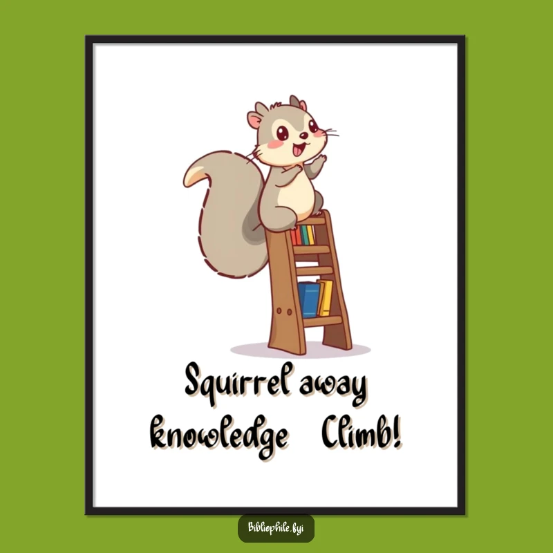 Funny Free Printable Wall Art: Energetic Squirrel Bookshelf Climb, Downloadable Decor