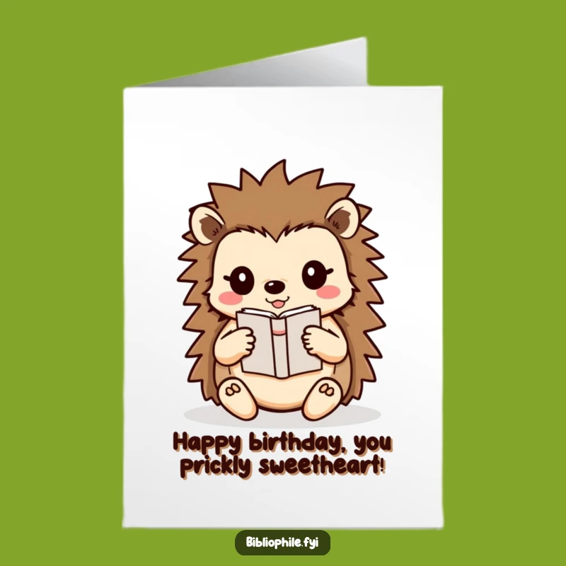Free Printable Birthday Card: Careful Hedgehog Book Lover for Parties
