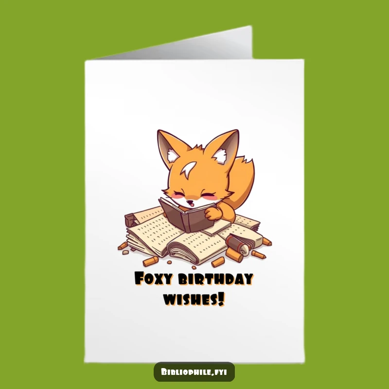 Free Printable Birthday Card: Fox's Manuscript Hunt, Funny Downloadable Greeting for History Buffs