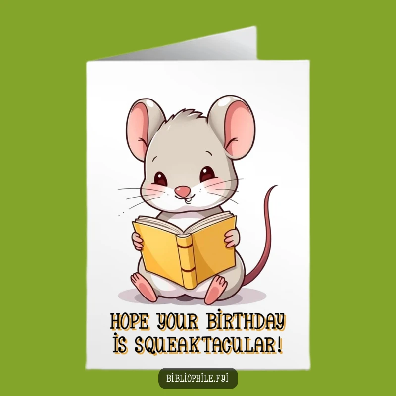 Free Printable Birthday Card: Funny Upside Down Book Mouse for Readers