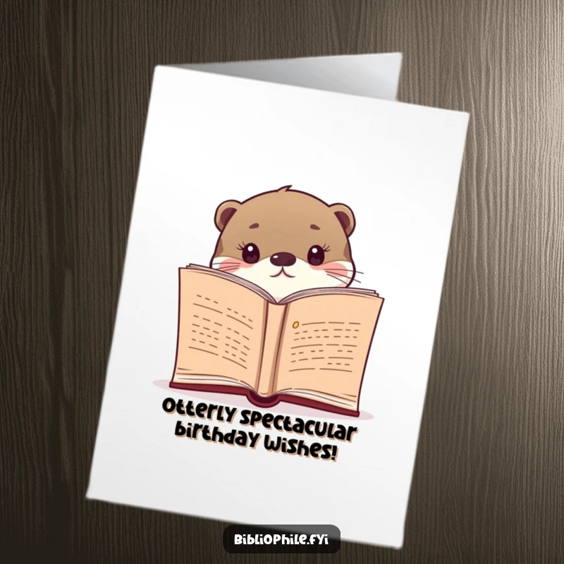 Funny Free Printable Birthday Card: Curious otter peeking from novel, ready to wish Happy Birthday.
