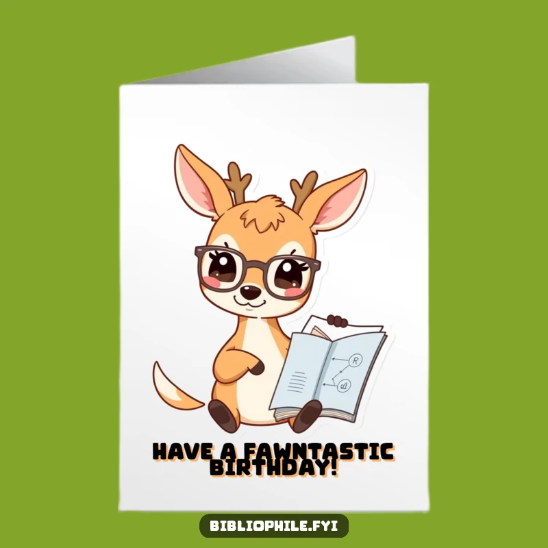 Free Printable Birthday Card: Smart Deer Spectacles Book Diagram Fun
