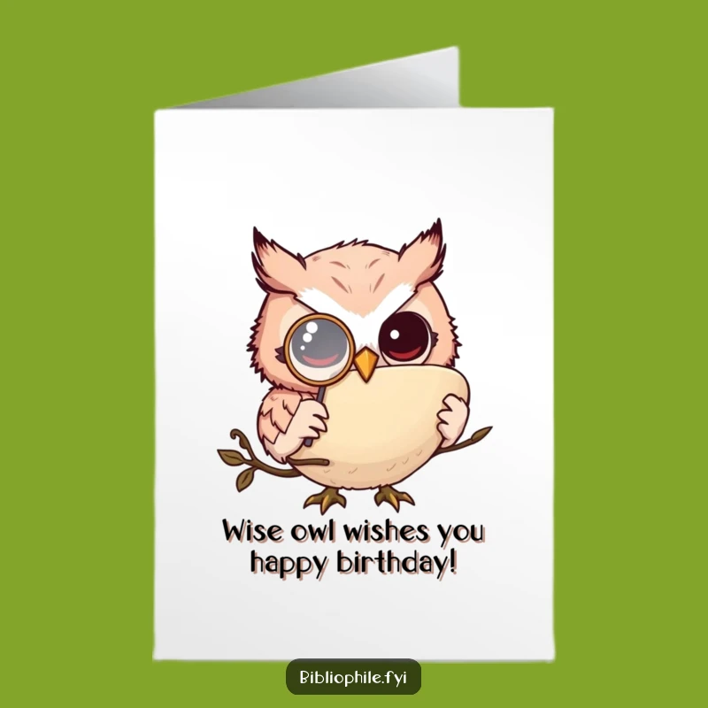 Free Printable Birthday Card: Wise Owl Monocle Book Nerd Funny Downloadable Gift
