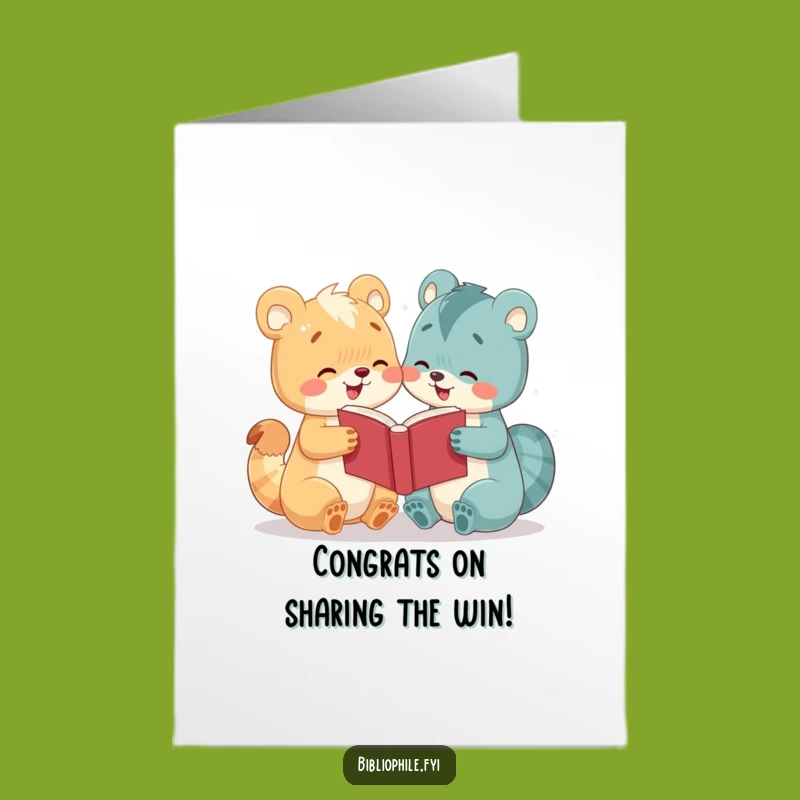 Free Printable Congrats Card: Cute Animal Book Sharing, Funny Downloadable Gift