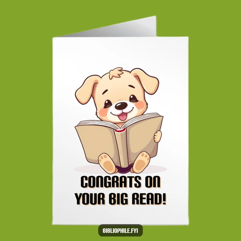 Free Printable Congrats Card: Puppy Reading Big Book, Funny Downloadable Gift