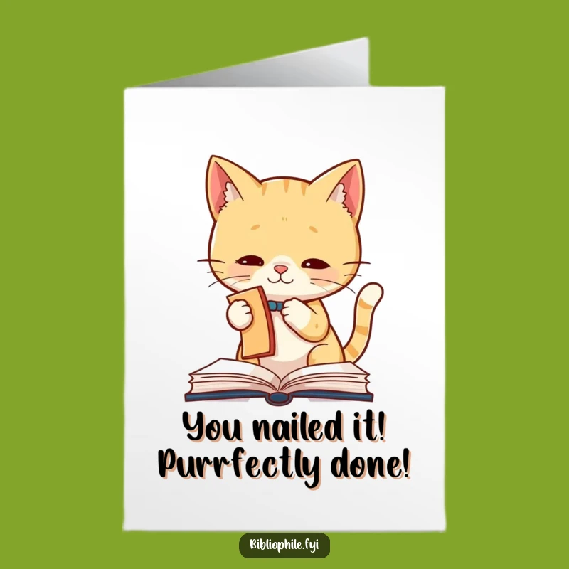 Free Printable Congrats Card: Adorable Cat Bookmark Celebration for Bookworms