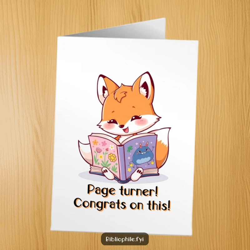 Funny Free Printable Congratulations Card: Eager Fox Turning Book Pages Symbolizing New Knowledge, Achievement