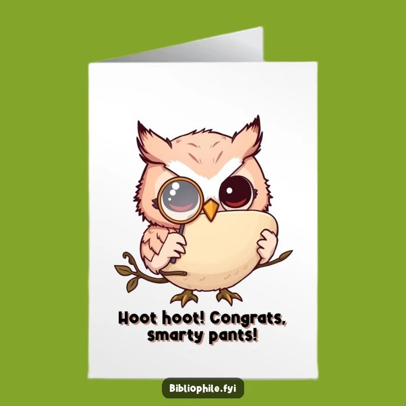 Free Printable Congrats Card: Wise Owl Monocle Book Nerd Funny Downloadable Gift