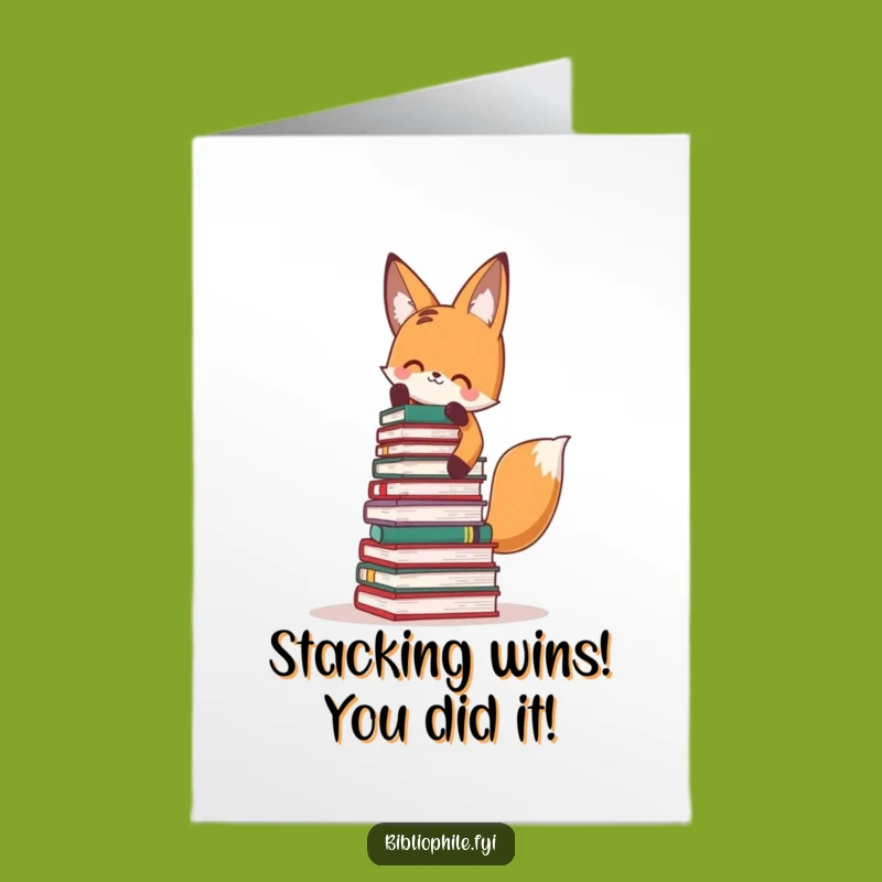 Free Printable Fox Congrats Card: Funny Book Tower DIY Downloadable Gift