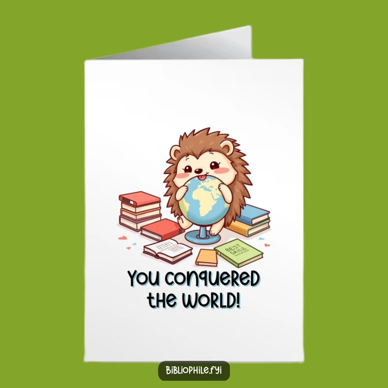 Free Printable Hedgehog Congrats Card: Globe Rolling Celebration Downloadable Gift