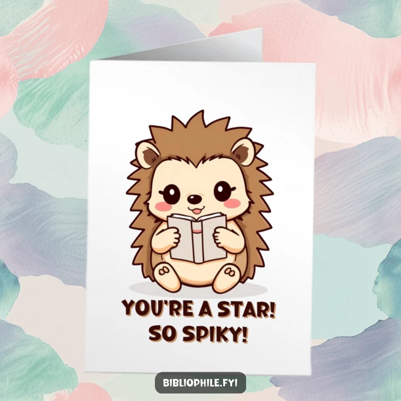 Free Printable Congratulations Card: A cute hedgehog tenderly carrying a small book, signifying precious moments.