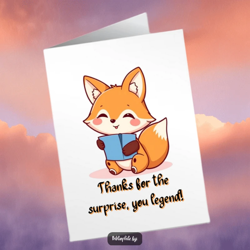 Funny Free Printable Thank You Card: A smiling fox revealing a hidden pop-up, expressing thanks with a clever, delightful surprise.