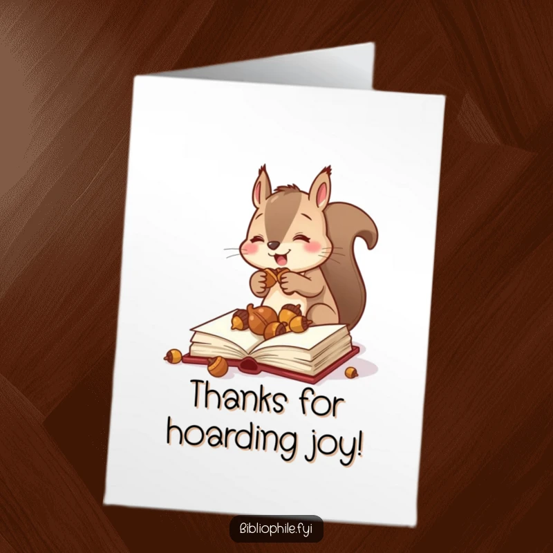 Funny Free Printable Thank You Card: Diligent Squirrel Filling Book with Acorns, Expressing Gratitude