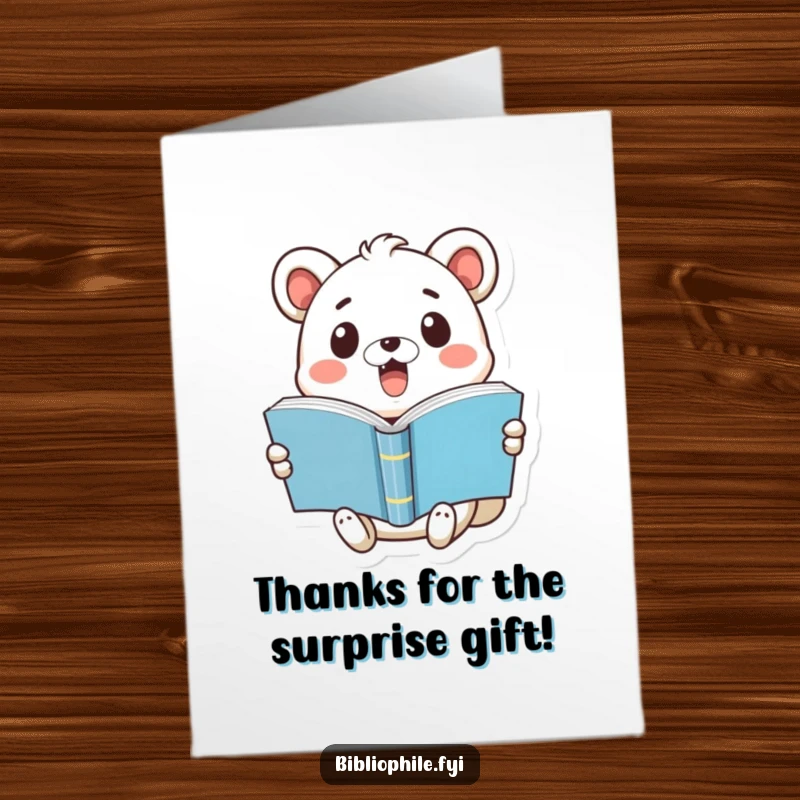 Funny Free Printable Thank You Card: A cute animal recoils in surprise from a book that has suddenly popped open.