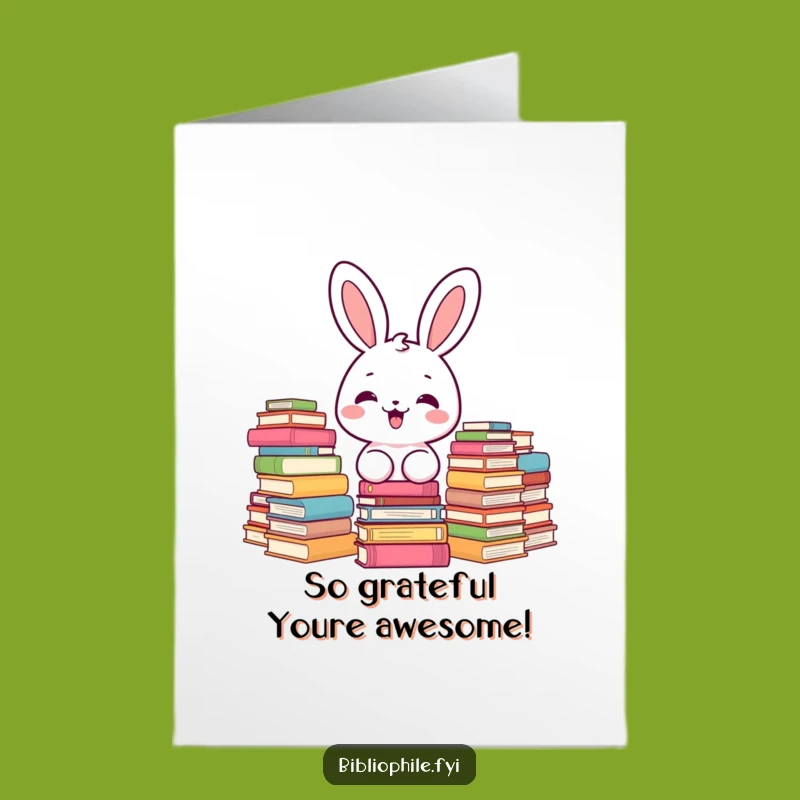 Free Printable Thank You Card: Adorable Kawaii Bunny Reader, a Sweet Downloadable Gift