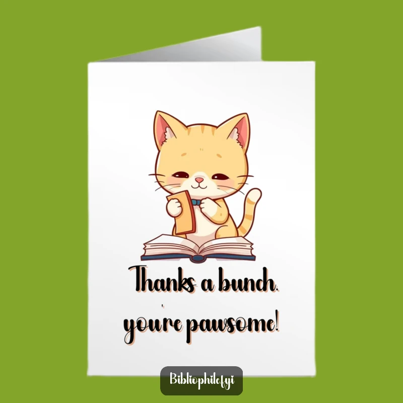 Free Printable Thank You Card: Sweet Cat Bookmark Appreciation for Book Lovers