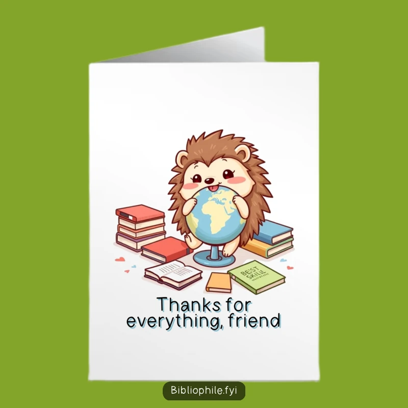 Free Printable Hedgehog Thank You Card: Globe Rolling Gratitude Funny Downloadable Gift