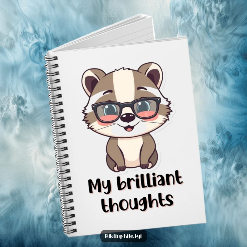 Funny notebook featuring a cheerful badger character with reading glasses, ideal for note-taking or journaling by book lovers.