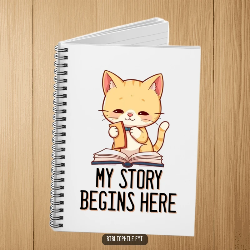 Funny Cat Notebook featuring a cute cat character playfully batting at a bookmark, providing a humorous and inspiring place for notes and ideas.