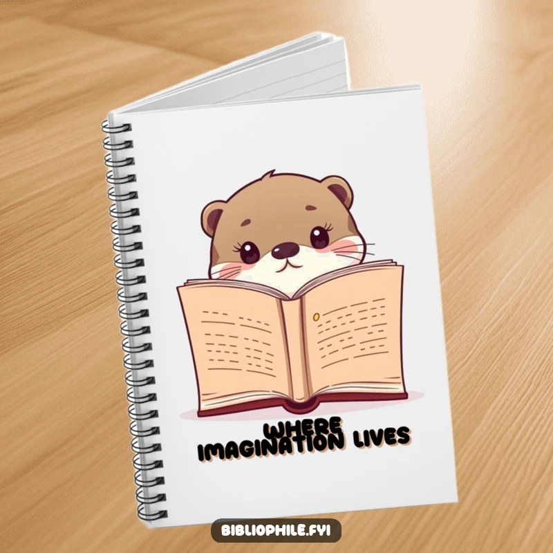 Funny notebook adorned with a curious otter peeking from a book, perfect for jotting down literary ideas and daily notes.