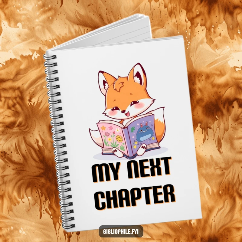 Funny fox character reading on a notebook cover, inspiring writing and imagination with humor, a great funny gift.