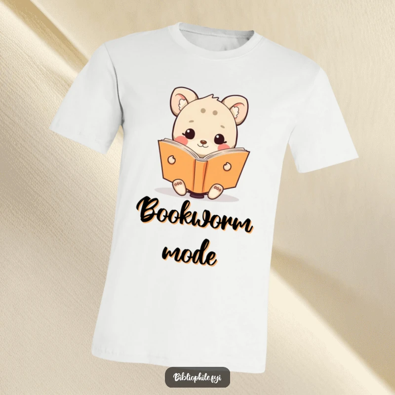 Funny t-shirt featuring a cute animal character happily reading an oversized book, conveying pure contentment and delight.