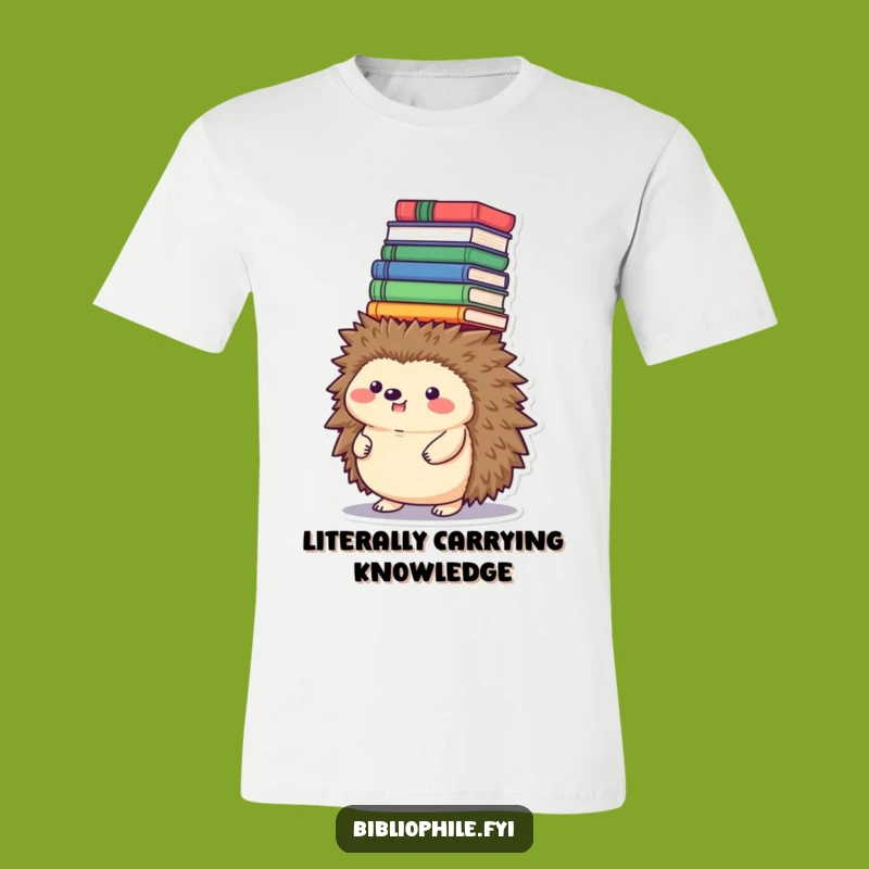 Funny Hedgehog Book Tower T-Shirt - Witty Apparel for Book Lovers