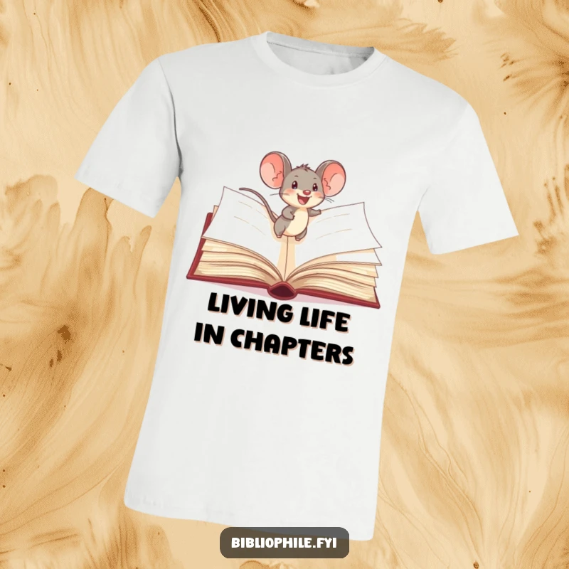 Funny Mouse T-Shirt: A delighted mouse scurries across open pages of a giant storybook, showcasing a love for adventure.