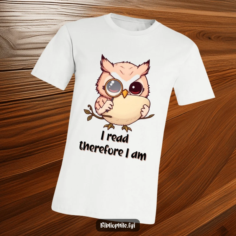 Funny owl monkler t-shirt, wearing a monocle, engrossed in a huge book, ideal funny gift for readers.