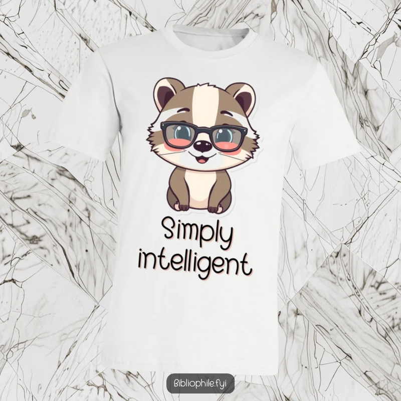 Funny t-shirt showcasing a cheerful badger character with reading glasses, looking wise and amused, ideal for bibliophiles.