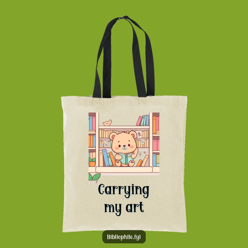 Funny Bear Bookshelf Decorator Tote Bag: Carry Your Supplies with Artistic Flair